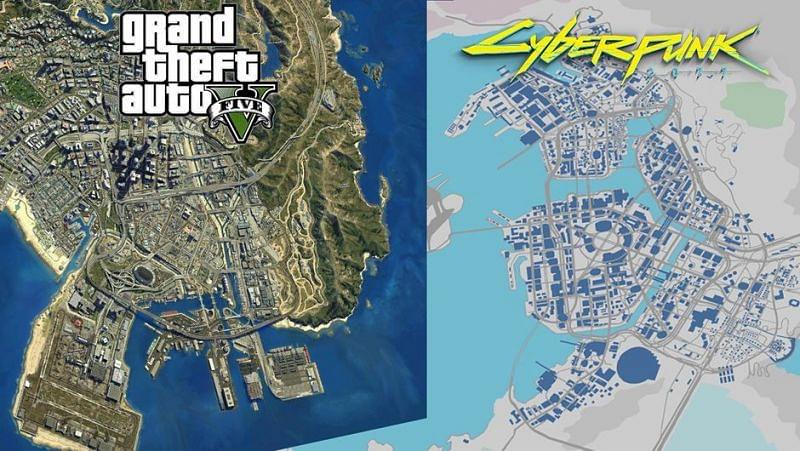 Сравнение карты GTA 5 и Cyberpunk 2077