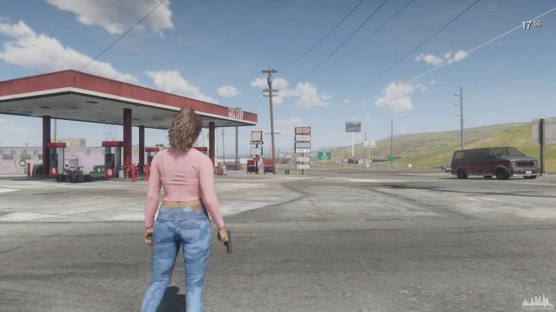 Люсия возле заправки, скриншот из утечки GTA 6