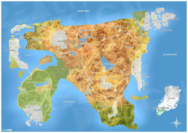 Карта GTA 6 - 8 городов